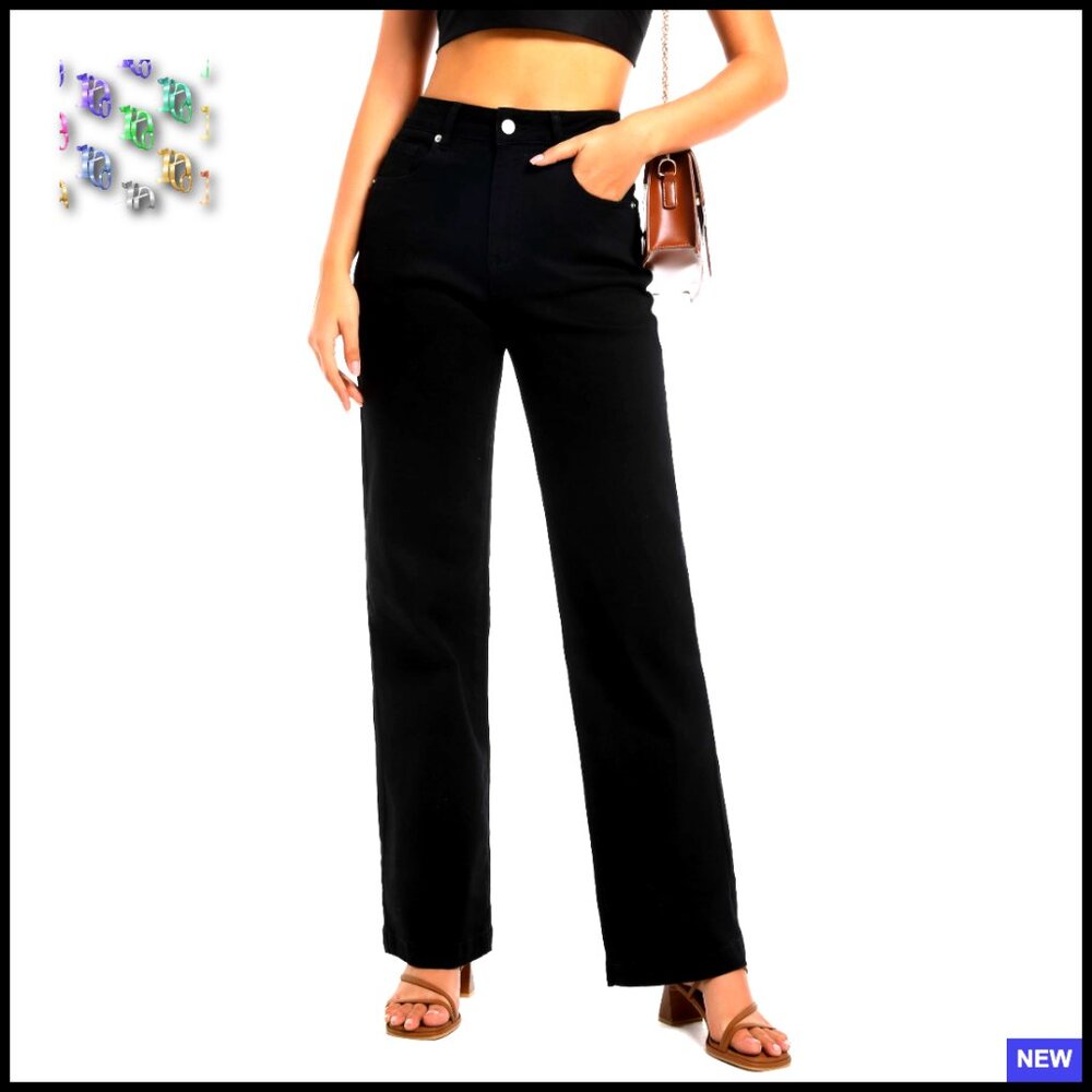 High Waisted Straight Leg Jeans Stretchy Tummy Control Loose Casual Denim Pants